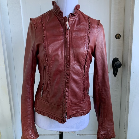 Kenna T burgundy leather jacket size M medium - Picture 2 of 5